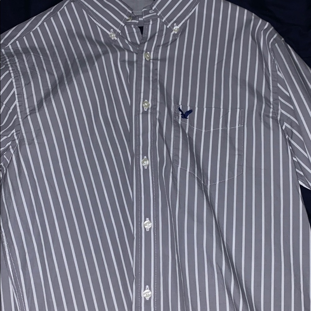 Grey and white american eagle long sleeve button